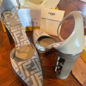 Fendi Jacquard FF Ankle-Strap Pumps
Color: CREAM BEIGE 
Size: 40 (10)